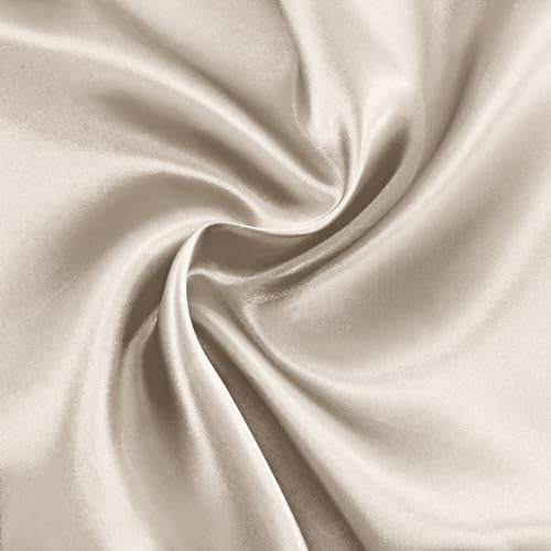 RUDONG M Beige Satin Fabric by The Yard, 1 Yard x 60 Inch Wide Silky Charmeuse Satin Fabric, Soft Satin Fabric for Wedding Decorations, Bridal Dress, Sewing, Accessories, DIY Crafts - Image 1