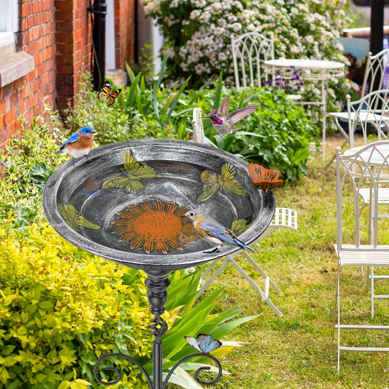 Gouisalin 35In Bird Bath for Outside, Vintage Metal Birdbaths & Birdfeeder with 5 Prong Bases for Outdoors, Freestanding Bird Feeder Bowl with for Garden Yard Lawn Decor (Vintage Silver) - Image 3
