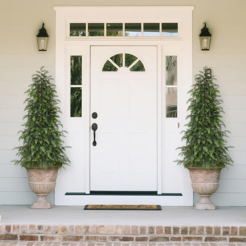 YXZZWL 5FT Real Touch Cedar Topiary Trees for Front Porch Decor, Artificial Shrubs Faux Plants Potted UV Resistant Fake Greenery for Outdoor Indoor Door Garden Farmhouse Home Decoration (Set of 2) - Image 2