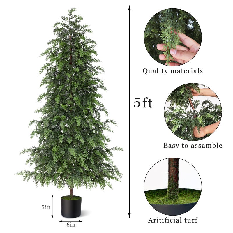 YXZZWL 5FT Real Touch Cedar Topiary Trees for Front Porch Decor, Artificial Shrubs Faux Plants Potted UV Resistant Fake Greenery for Outdoor Indoor Door Garden Farmhouse Home Decoration (Set of 2) - Image 4