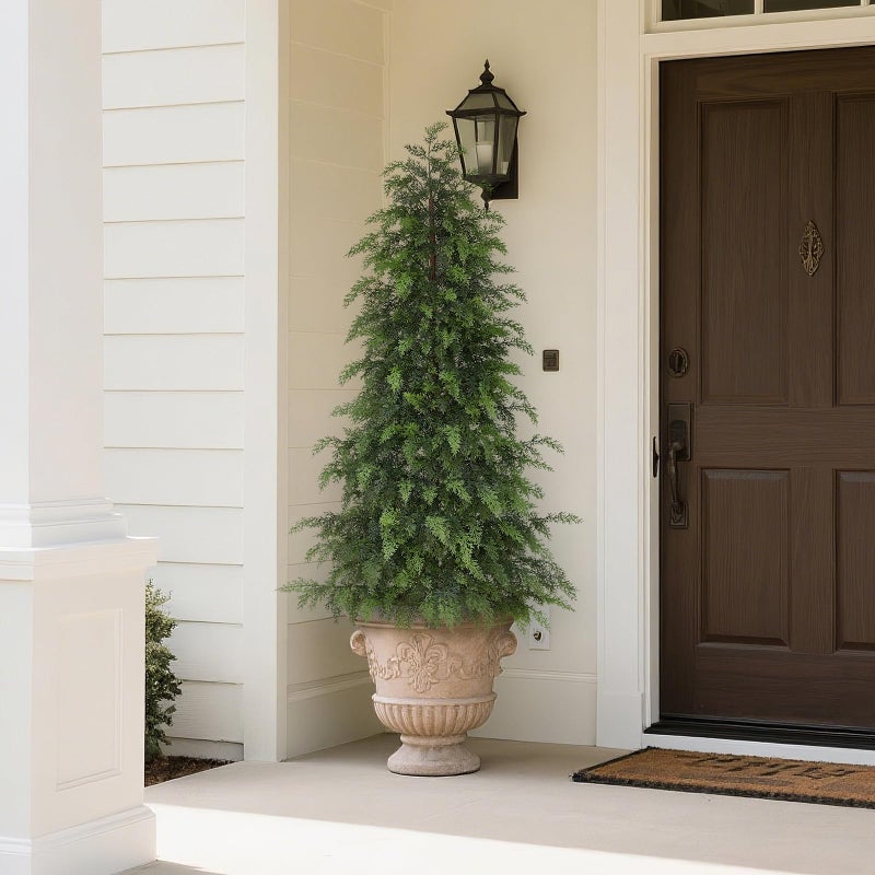 YXZZWL 5FT Real Touch Cedar Topiary Trees for Front Porch Decor, Artificial Shrubs Faux Plants Potted UV Resistant Fake Greenery for Outdoor Indoor Door Garden Farmhouse Home Decoration (Set of 2) - Image 3