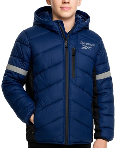 Reebok Boys Puffer Jacket - Heavyweight Quilted Wind & Water Resistant Boys Winter Coat - Insulated Bubble Kids Winter Jacket, Size 10-12, Batik Blue Navy - Image 1