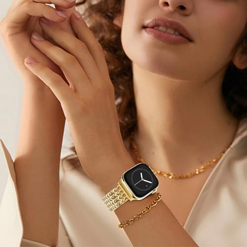 WINGLE Compatible for Gold Apple Watch Band Women Series 11/10 46mm 45mm 44mm 41mm SE 3/2/1 Dressy Stainless Steel Metal Chain Strap Designer Link Bracelet Wristband for iWatch 9 8 7 6 5 4 3 2 1 - Image 5
