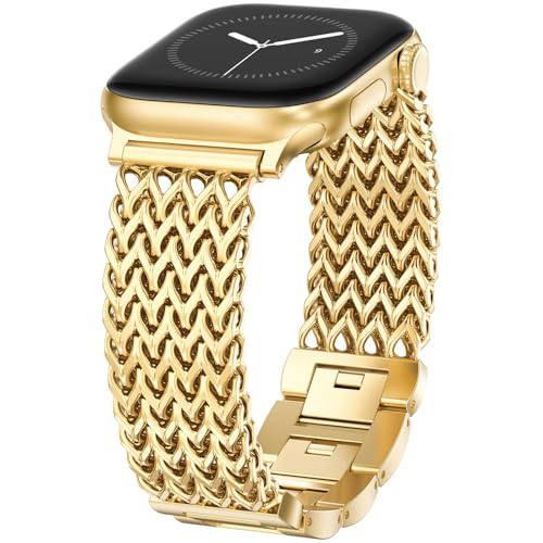 WINGLE Compatible for Gold Apple Watch Band Women Series 11/10 46mm 45mm 44mm 41mm SE 3/2/1 Dressy Stainless Steel Metal Chain Strap Designer Link Bracelet Wristband for iWatch 9 8 7 6 5 4 3 2 1 - Image 1