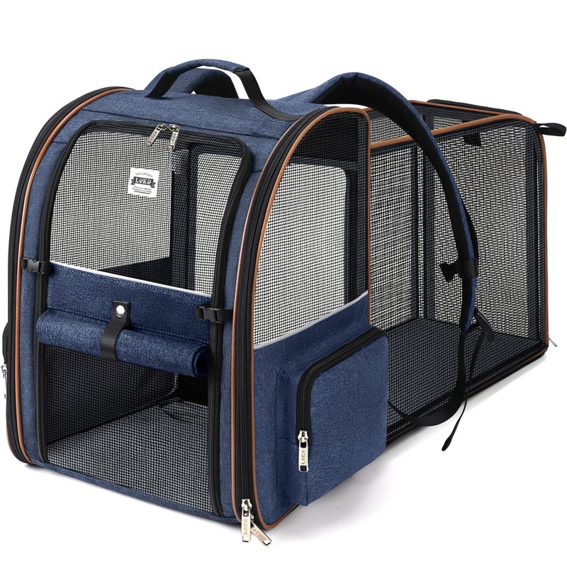 Lekebobor Large Cat Backpack Carrier Expandable Pet Carrier Backpack for Small Dogs Medium Cats Fit Up to 18 Lbs, Dog Backpack Carrier, Foldable Puppy Backpack Carrier for Travel, Hiking,Blue - Image 1