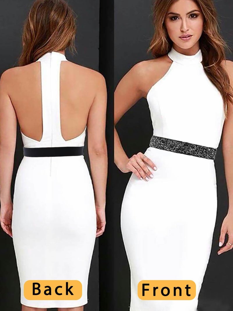 Yalice Balck Rhinestone Dress Belts for Women Elastic Waist Belt Shiny Crystal Wedding Sash Belt for Formal Costume (Black Rhinestone, Fits Waist Size: 31''-34'') - Image 4