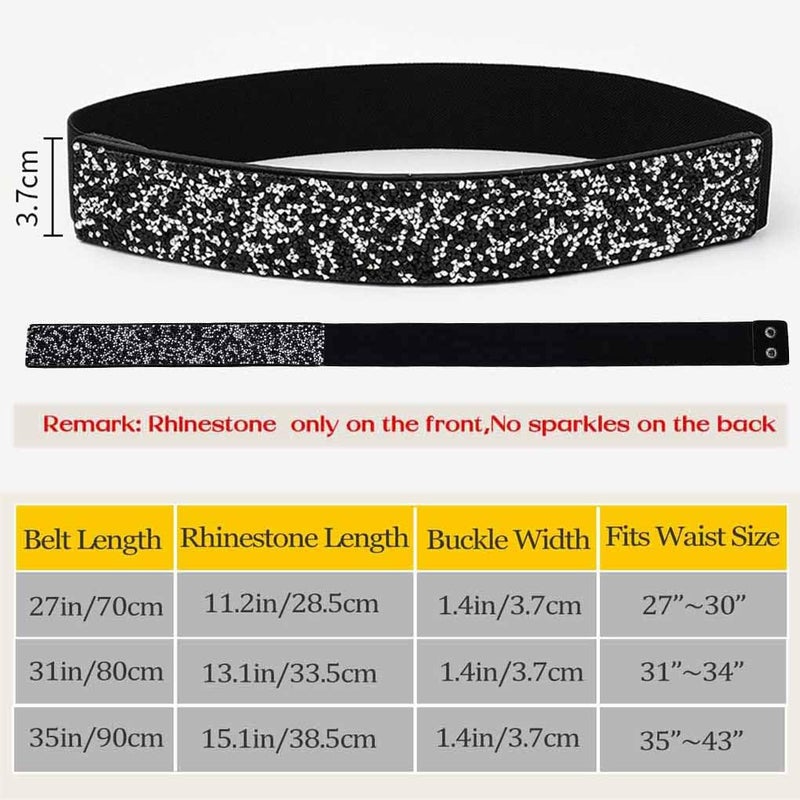 Yalice Balck Rhinestone Dress Belts for Women Elastic Waist Belt Shiny Crystal Wedding Sash Belt for Formal Costume (Black Rhinestone, Fits Waist Size: 31''-34'') - Image 2