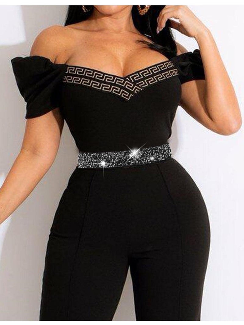 Yalice Balck Rhinestone Dress Belts for Women Elastic Waist Belt Shiny Crystal Wedding Sash Belt for Formal Costume (Black Rhinestone, Fits Waist Size: 31''-34'') - Image 3