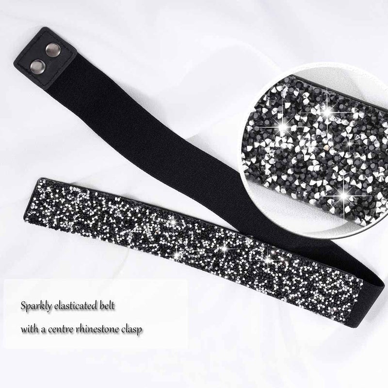 Yalice Balck Rhinestone Dress Belts for Women Elastic Waist Belt Shiny Crystal Wedding Sash Belt for Formal Costume (Black Rhinestone, Fits Waist Size: 31''-34'') - Image 5