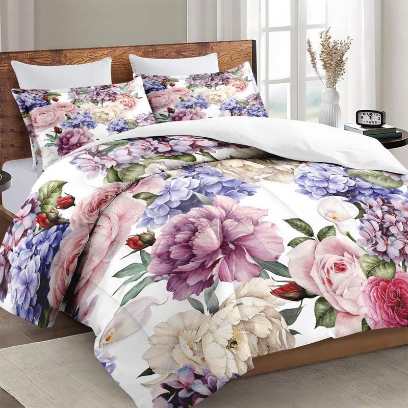 WeCozy Twin Size Comforter Set with Pillowcase, Painting Floral Rose Flower Hydrangea Soft 2 Pcs Bedding for Kids and Adults Bedroom Bed Decor - Image 3