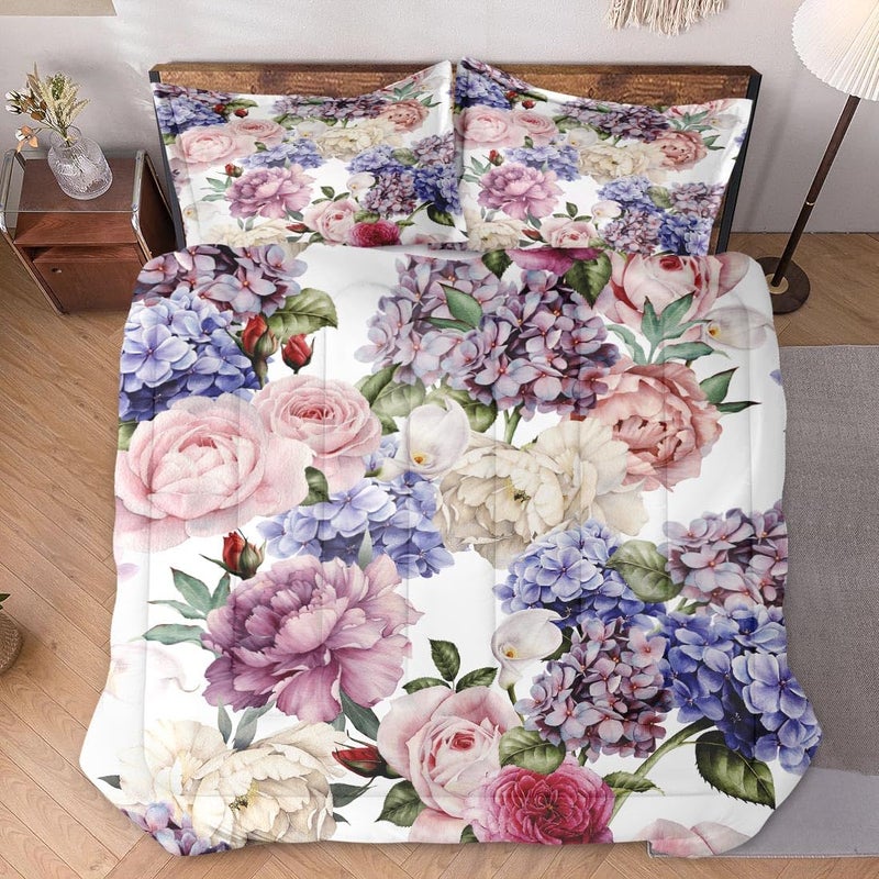 WeCozy Twin Size Comforter Set with Pillowcase, Painting Floral Rose Flower Hydrangea Soft 2 Pcs Bedding for Kids and Adults Bedroom Bed Decor - Image 2