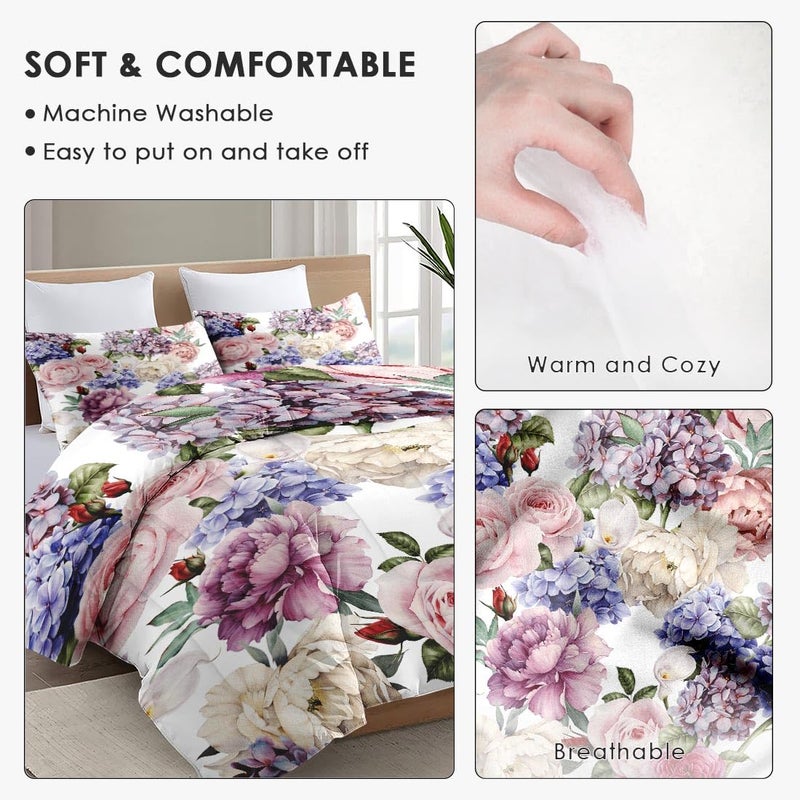 WeCozy Twin Size Comforter Set with Pillowcase, Painting Floral Rose Flower Hydrangea Soft 2 Pcs Bedding for Kids and Adults Bedroom Bed Decor - Image 5