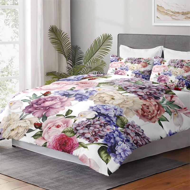 WeCozy Twin Size Comforter Set with Pillowcase, Painting Floral Rose Flower Hydrangea Soft 2 Pcs Bedding for Kids and Adults Bedroom Bed Decor - Image 4