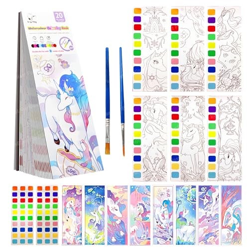 FunBlast 2-in-1 Watercolor Coloring Book for Kids – 20 Sheets Unicorn Painting & Drawing Book with Paint Brush and DIY Bookmark | Magic Water Art Book (Multicolor) - Image 1