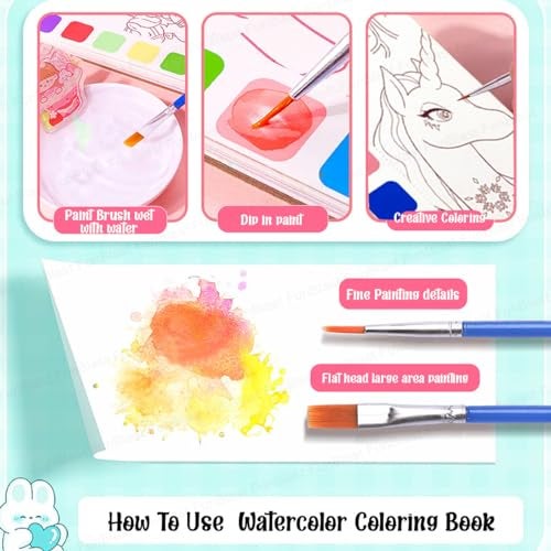 FunBlast 2-in-1 Watercolor Coloring Book for Kids – 20 Sheets Unicorn Painting & Drawing Book with Paint Brush and DIY Bookmark | Magic Water Art Book (Multicolor) - Image 3