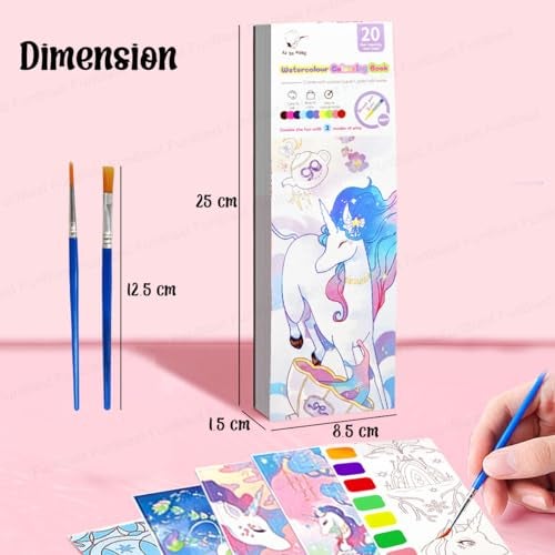 FunBlast 2-in-1 Watercolor Coloring Book for Kids – 20 Sheets Unicorn Painting & Drawing Book with Paint Brush and DIY Bookmark | Magic Water Art Book (Multicolor) - Image 2