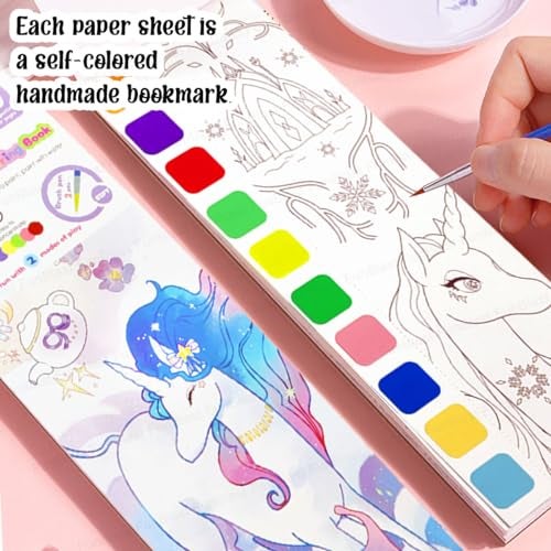 FunBlast 2-in-1 Watercolor Coloring Book for Kids – 20 Sheets Unicorn Painting & Drawing Book with Paint Brush and DIY Bookmark | Magic Water Art Book (Multicolor) - Image 4