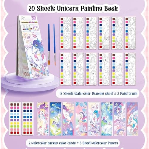 FunBlast 2-in-1 Watercolor Coloring Book for Kids – 20 Sheets Unicorn Painting & Drawing Book with Paint Brush and DIY Bookmark | Magic Water Art Book (Multicolor) - Image 5