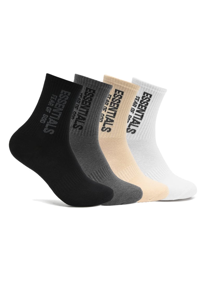 Excefore جوارب قطنية للجنسين، جوارب قطنية كاجوال للرجال والنساء، جوارب منزلية مرحة، جوارب مريحة متنوعة بطول منتصف الساق (FOG، 4 أزواج) - Image 1