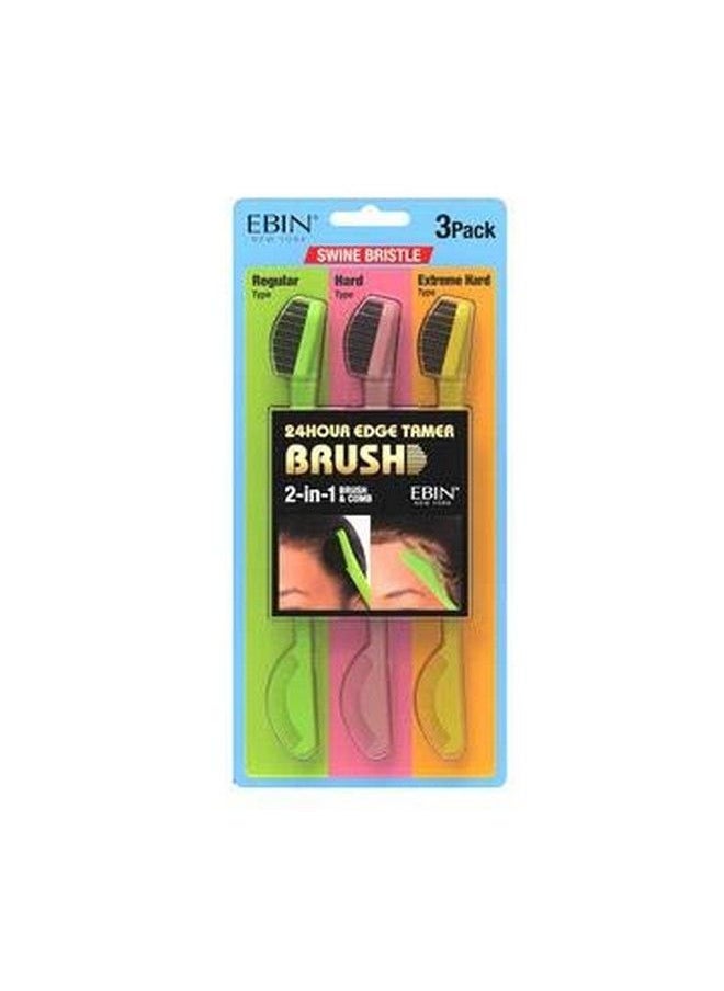 EBIN NEW YORK 24 Hour Edge Tamer Brush 2In1 Brush & Comb 3Pack Swine Bristle Dualended No Flaking Styling Tool | Regular Hard Extreme  - Image 1