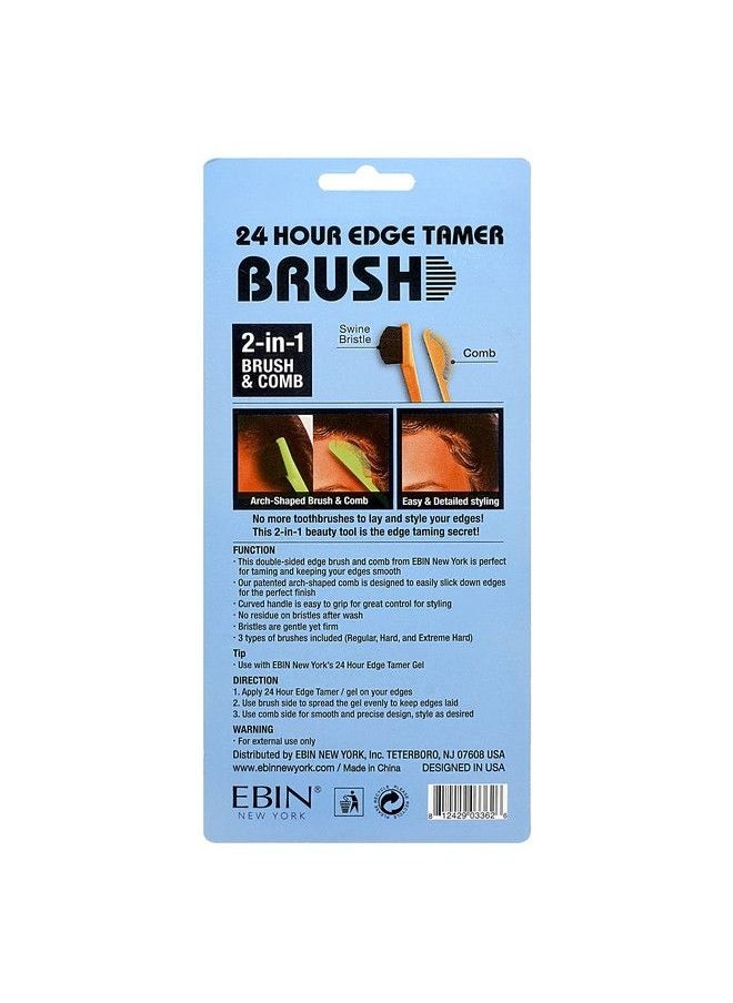 EBIN NEW YORK 24 Hour Edge Tamer Brush 2In1 Brush & Comb 3Pack Swine Bristle Dualended No Flaking Styling Tool | Regular Hard Extreme  - Image 3