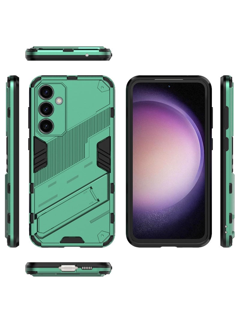 Punk Armor 2 in 1 PC Tpu Shockproof Phone Case with Invisible Holder For Samsung Galaxy S23 FE 5G (green) - Image 1