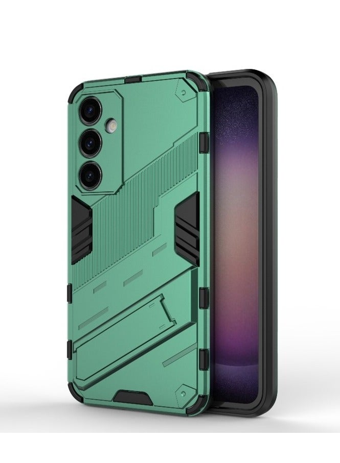 Punk Armor 2 in 1 PC Tpu Shockproof Phone Case with Invisible Holder For Samsung Galaxy S23 FE 5G (green) - Image 2