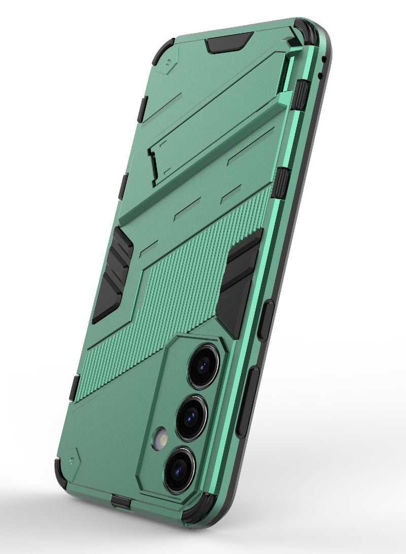 Punk Armor 2 in 1 PC Tpu Shockproof Phone Case with Invisible Holder For Samsung Galaxy S23 FE 5G (green) - Image 4