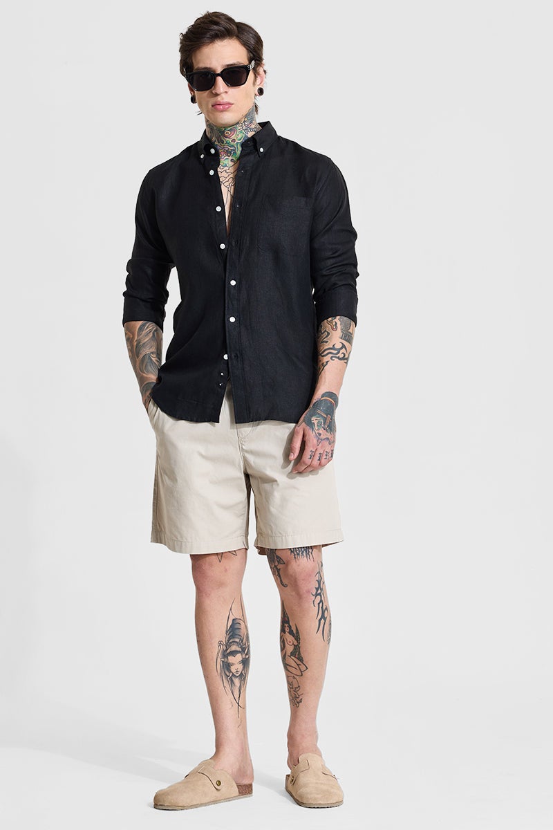 سنيتش قميص كتان أسود بقصة ضيقة - Image 3