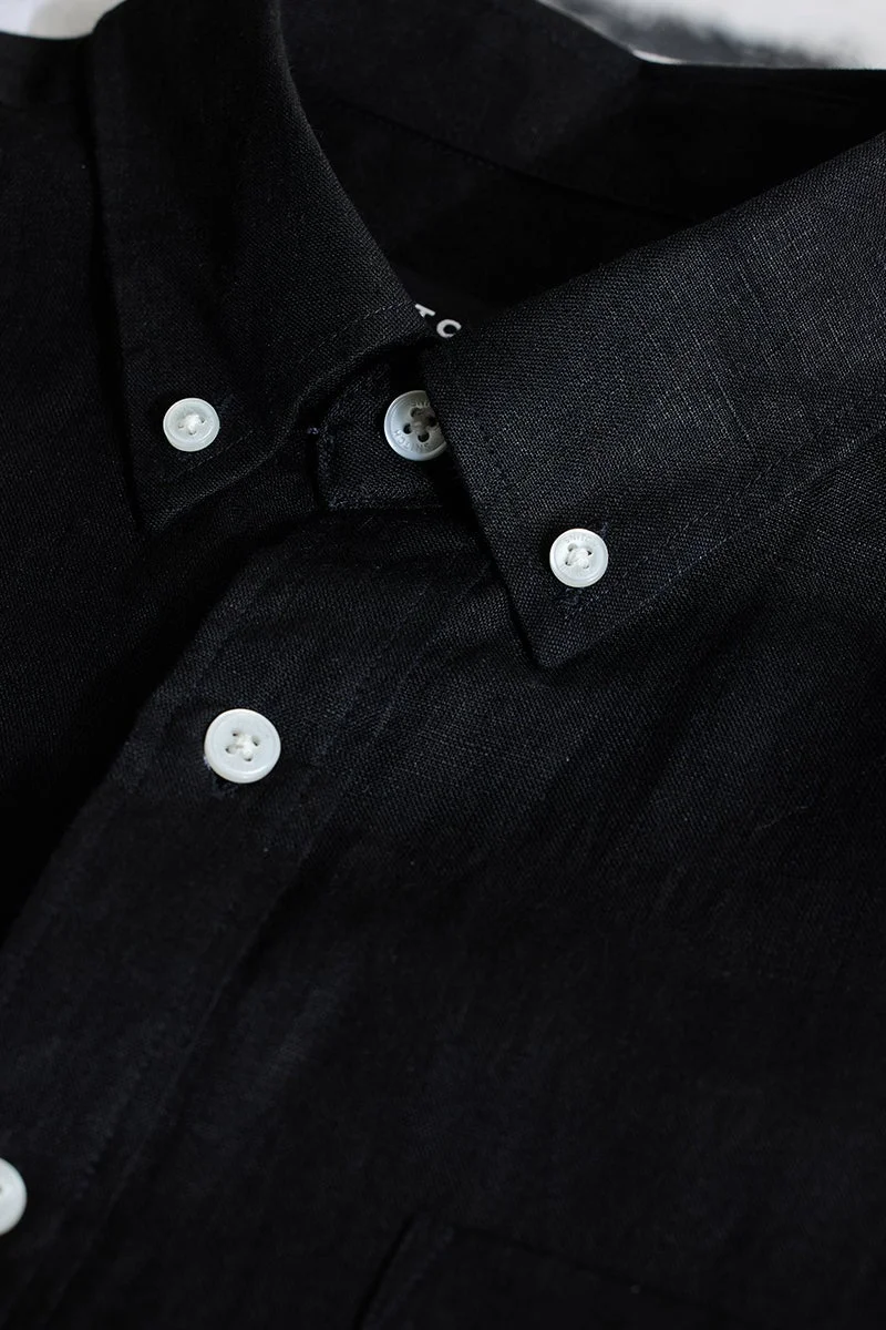 SNITCH Black Slim Fit 100% Linen Shirt