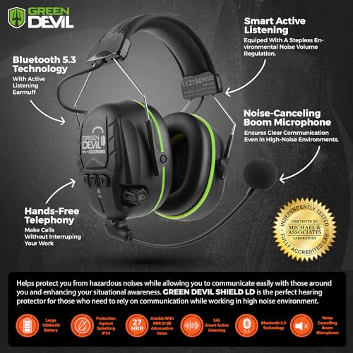 GREEN DEVIL Electronic Bluetooth Hearing Ear Protection Headphones With Boom Microphones 27dB Noise Cancelling Earmuffs - Image 3