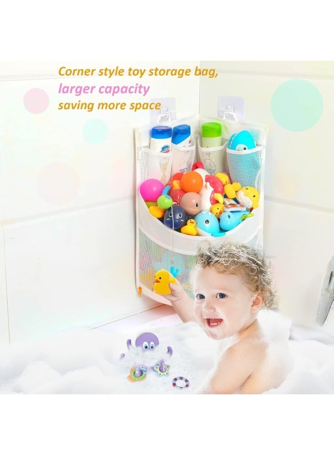 Baby Bath Toy Organizer, Large Mesh Bathtub Toy Storage Bag with 4 Strong Hooks, Corner Bathroom Storage Basket for Kids Bath Toys, Shampoo and Shower Accessories, Quick Dry Baby Bath Accessories Gift - Image 2