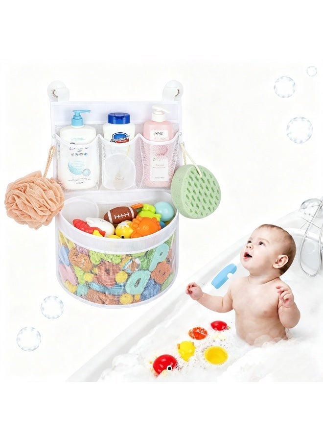 Baby Bath Toy Organizer, Large Mesh Bathtub Toy Storage Bag with 4 Strong Hooks, Corner Bathroom Storage Basket for Kids Bath Toys, Shampoo and Shower Accessories, Quick Dry Baby Bath Accessories Gift - Image 1