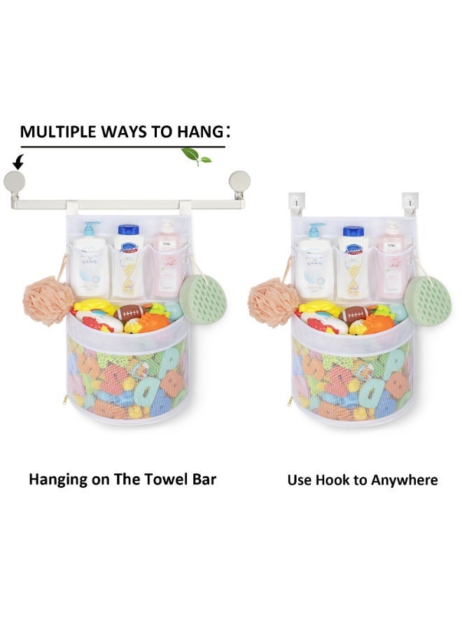 Baby Bath Toy Organizer, Large Mesh Bathtub Toy Storage Bag with 4 Strong Hooks, Corner Bathroom Storage Basket for Kids Bath Toys, Shampoo and Shower Accessories, Quick Dry Baby Bath Accessories Gift - Image 4