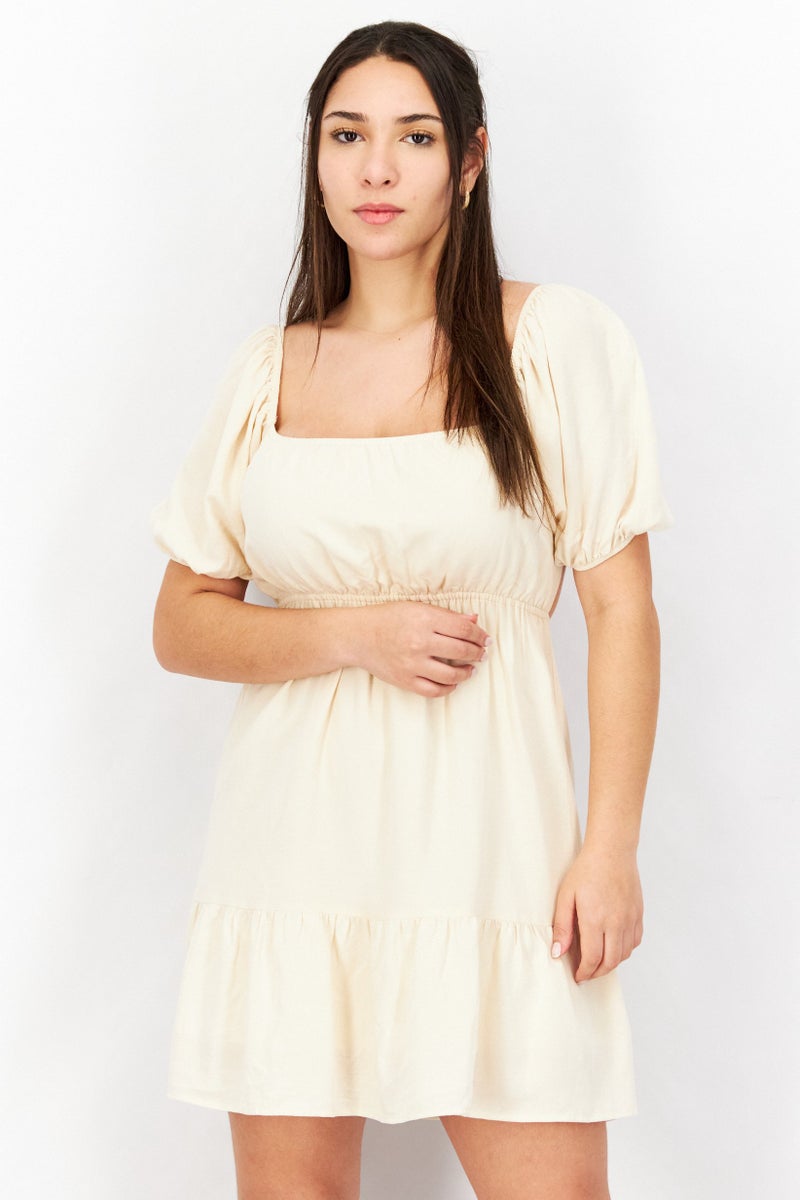 Don't Call Me Jennyfer - Women Textured Mini Dress, Beige - Image 1