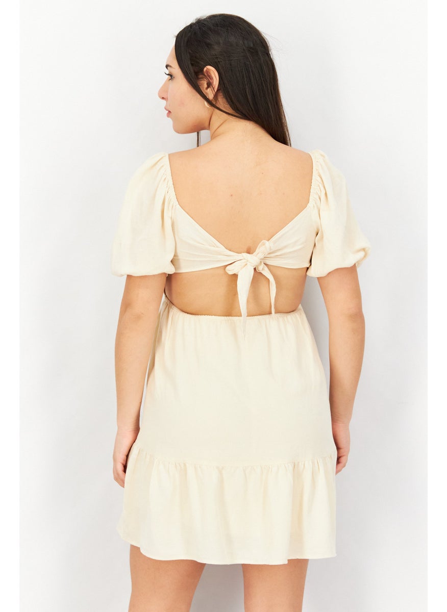 Don't Call Me Jennyfer - Women Textured Mini Dress, Beige - Image 1