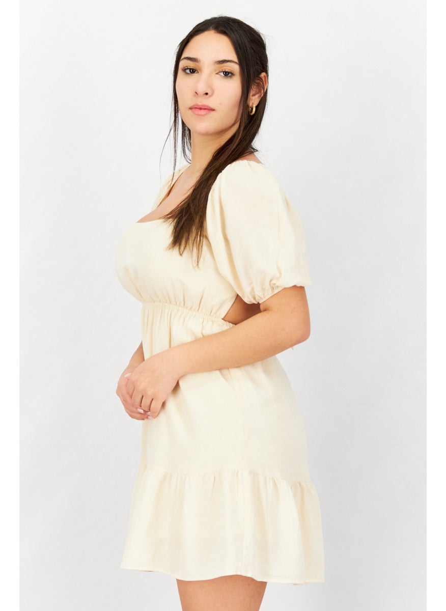 Don't Call Me Jennyfer - Women Textured Mini Dress, Beige - Image 1