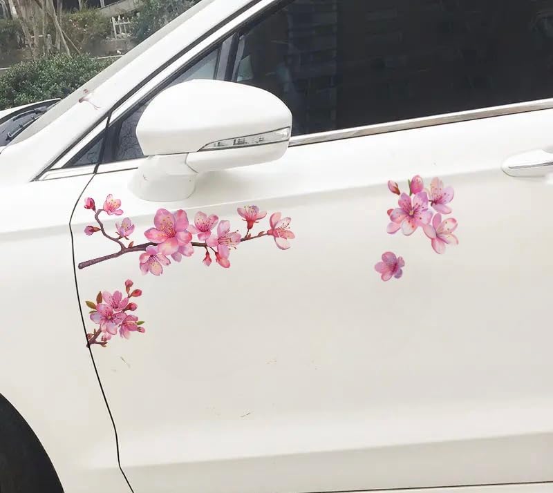 MAKTEM 3 PCS Pink Cherry Blossom Car Decal Stickers, Sakura Blossom Flower Pink Vinyl Car Decals, Waterproof, Glossy, Outdoor, Botanical, Cartoon, 6x8 Inches, 3 Pack - Image 3