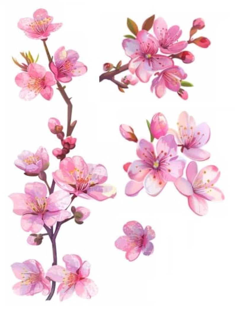 MAKTEM 3 PCS Pink Cherry Blossom Car Decal Stickers, Sakura Blossom Flower Pink Vinyl Car Decals, Waterproof, Glossy, Outdoor, Botanical, Cartoon, 6x8 Inches, 3 Pack - Image 1