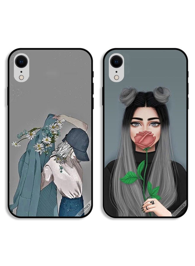 Covernex Two Cases For Apple iPhone XR Protective Covers Cap Girl Wearing Coat Art and Rose - Image 1