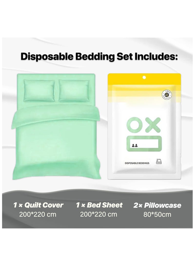 Disposable Bedding Set – 4-Piece Pack (1 Bed Sheet, 1 Quilt Cover, 2 Pillowcases), 200×220 cm, Green Color, Hygienic & Portable – Ideal for Salon, Spa, Clinic, Travel & Guest Use - Image 3