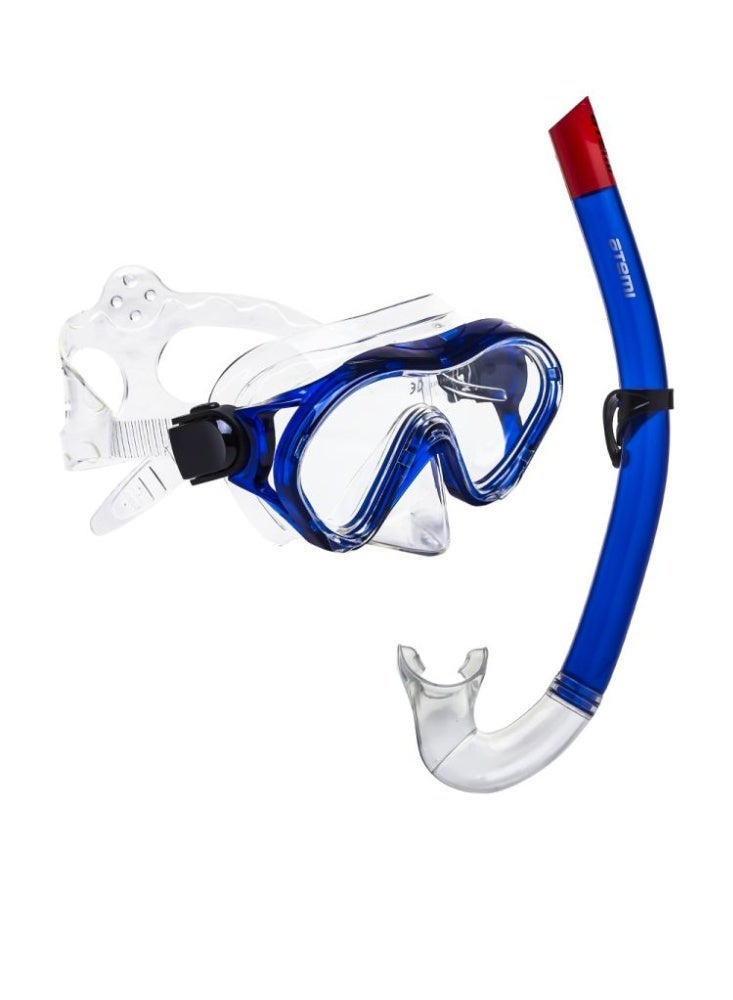 Professional Diving Mask with Snorkel, Glass Lens, for Spearfishing and Swimming, Multi-Colour - Image 1
