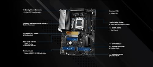 ASRock AMD B850 Pro A واي فاي 6E مقبس AM5 رايزن 9000، 8000 و7000 سلسلة DDR5 حتى 8000+ (OC) ميجاهرتز 256GB ATX اللوحة الأم M.2 SATA3 6.0 Gb/s PCIe 5.0 BIOS فلاشباك Realtek 2.5G LAN - Image 5