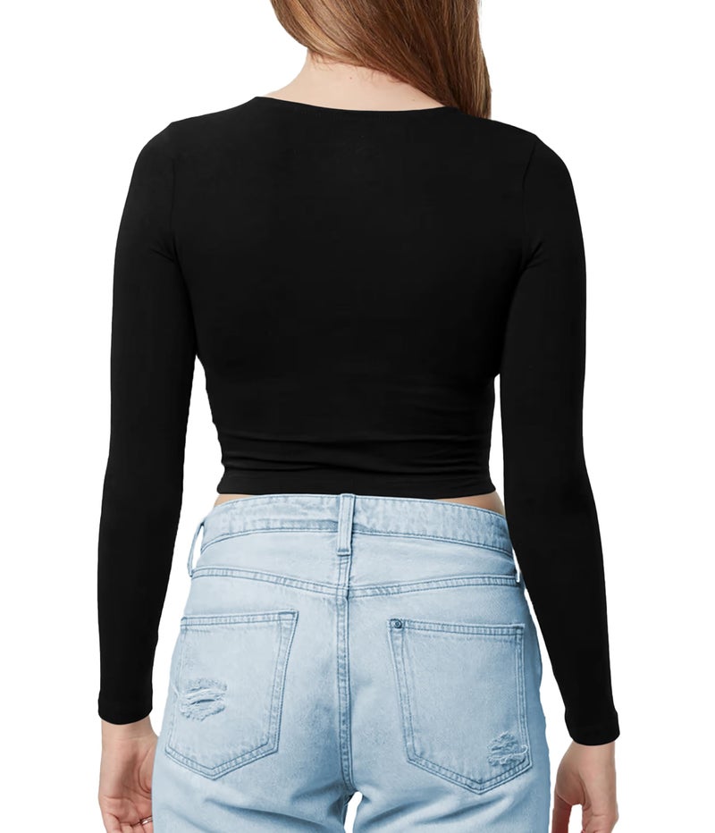 THE BLAZZE Women's Cotton Boat Neck Full Sleeve Solid Casual Wear Black Regular Fit Crop Top For Women L357 1138 (2Xl, Blk) - Image 2