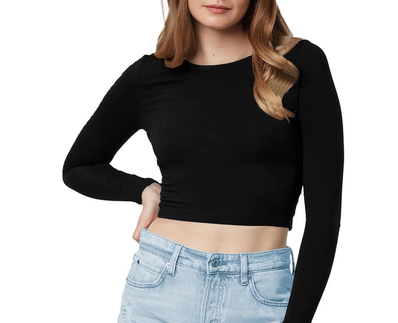 THE BLAZZE Women's Cotton Boat Neck Full Sleeve Solid Casual Wear Black Regular Fit Crop Top For Women L357 1138 (2Xl, Blk) - Image 3