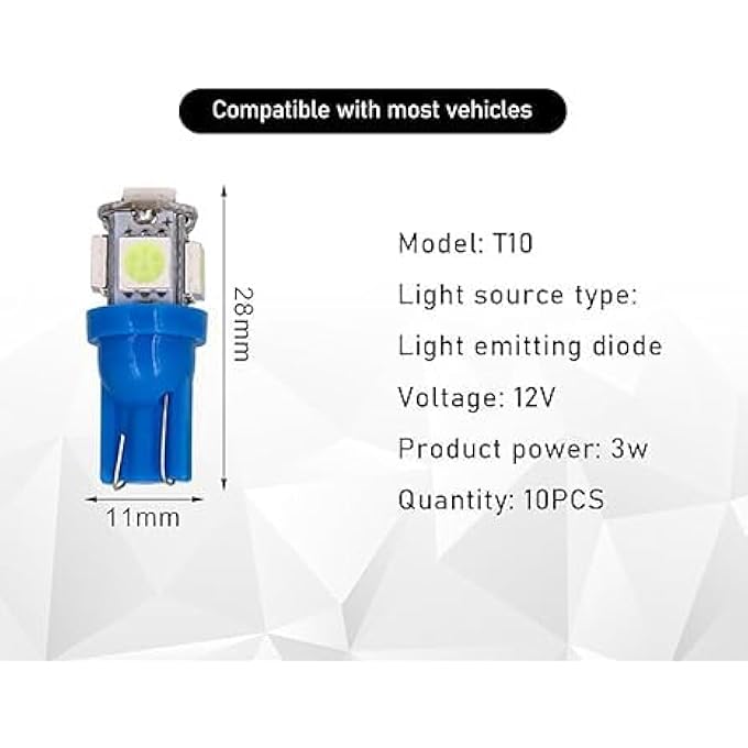 Tazweeq Automotive Led Light Bulb Super Bright Led Car Interior Light Bulb Dashboard Overhead Light Automotive Lighting Accessories Ice Blue 10 Pcs - Image 2