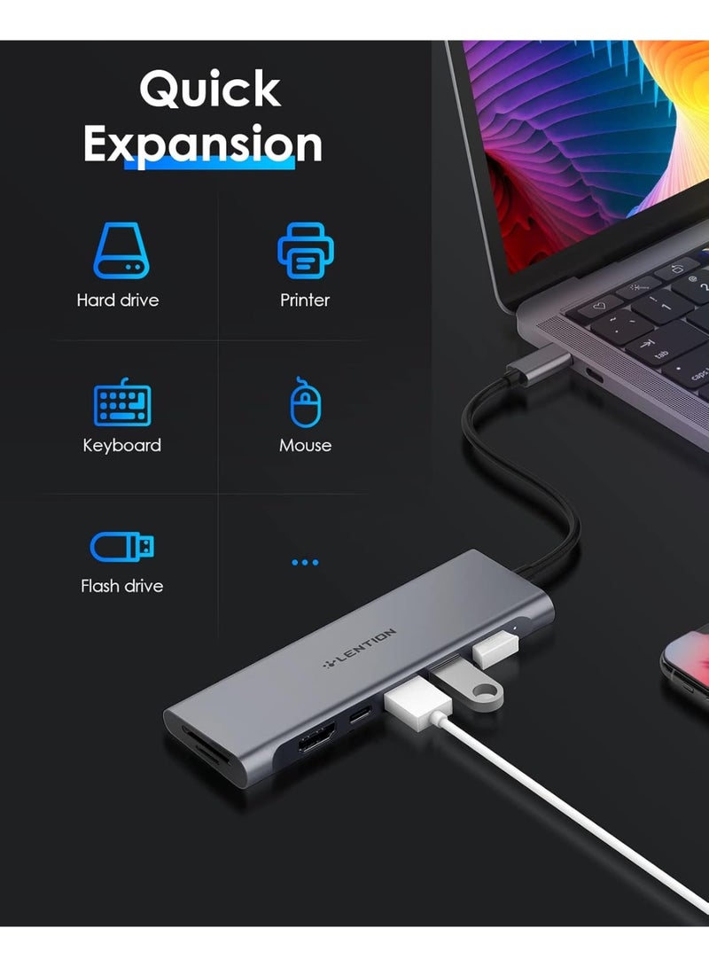LENTION USB C Hub Multiport with 4K HDMI, 3 USB 3.0, SD/Micro SD Card Reader, 100W PD Compatible 2025-2016 MacBook Pro, New Mac Air, Other Type C Devices,... - Image 5