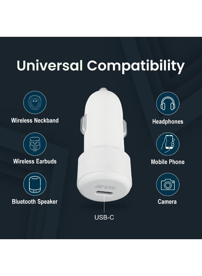 ERD **شاحن سيارة ERD USB-C بقدرة 25 واط | شحن سريع | أبيض | تصميم مدمج | متوافق مع iPhone وSamsung Galaxy وAirPods وiPad والمزيد** - Image 4