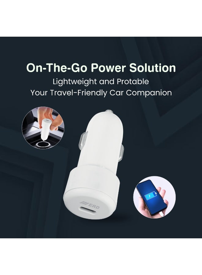 ERD **شاحن سيارة ERD USB-C بقدرة 25 واط | شحن سريع | أبيض | تصميم مدمج | متوافق مع iPhone وSamsung Galaxy وAirPods وiPad والمزيد** - Image 5