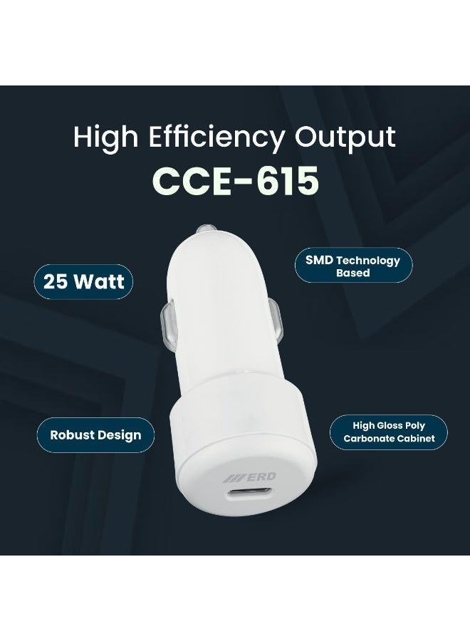 ERD **شاحن سيارة ERD USB-C بقدرة 25 واط | شحن سريع | أبيض | تصميم مدمج | متوافق مع iPhone وSamsung Galaxy وAirPods وiPad والمزيد** - Image 2